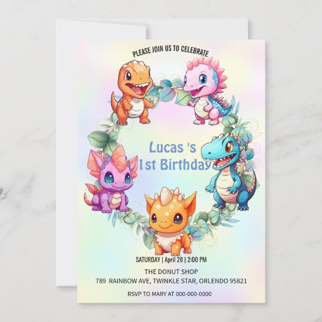 Invitation Cute dinosaure Balloon School anniversaire de enfa (Devant)