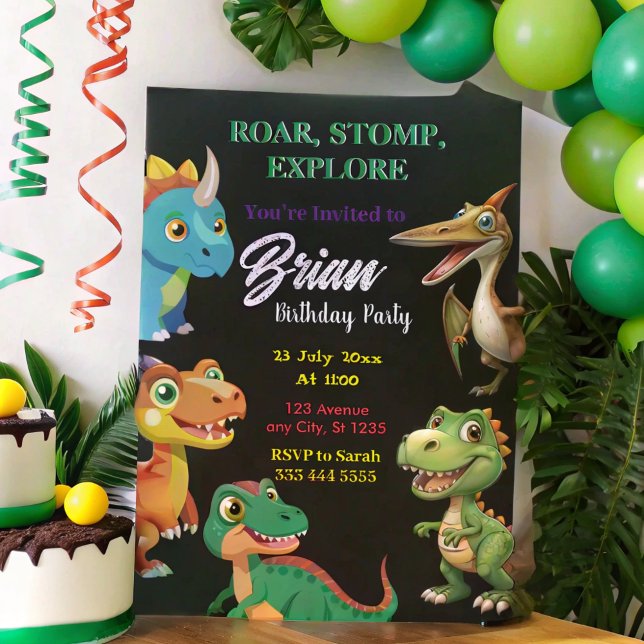 Invitation Cute Dinosaures ruer garçon Anniversaire Invitatio (Créateur téléchargé)