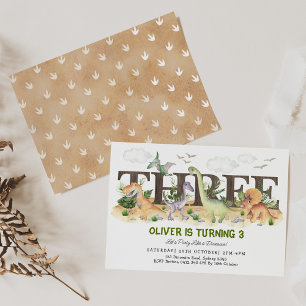 Invitation Cute Dinosaurs 3rd Birthday Young Wild and Three