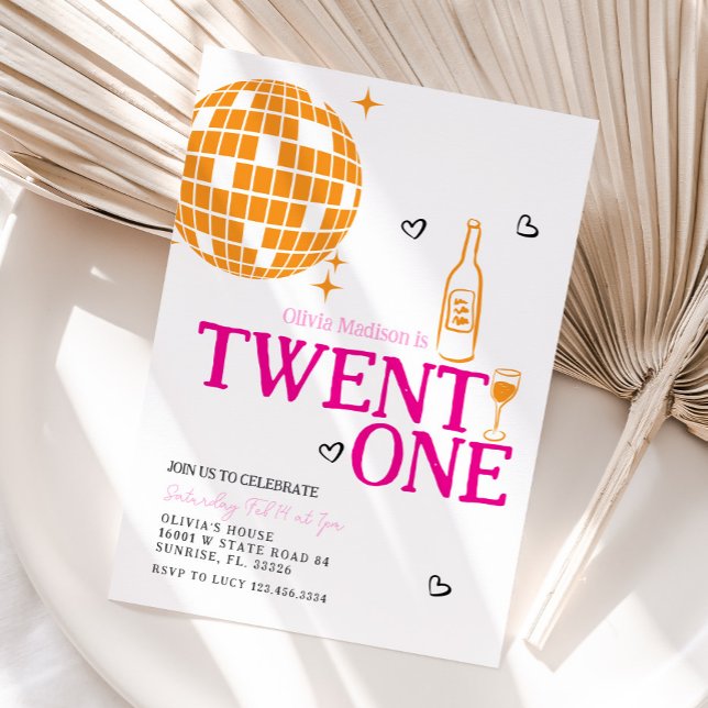 Invitation Cute Disco Ball Wine 21e fête d'anniversaire (Créateur téléchargé)