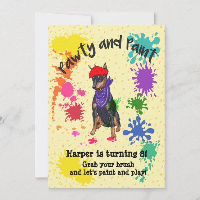 Invitation Cute Doberman Chien Fun Art Anniversaire (Devant)