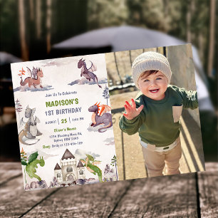 Invitation Cute Dragon 1ère fête d'anniversaire Photo