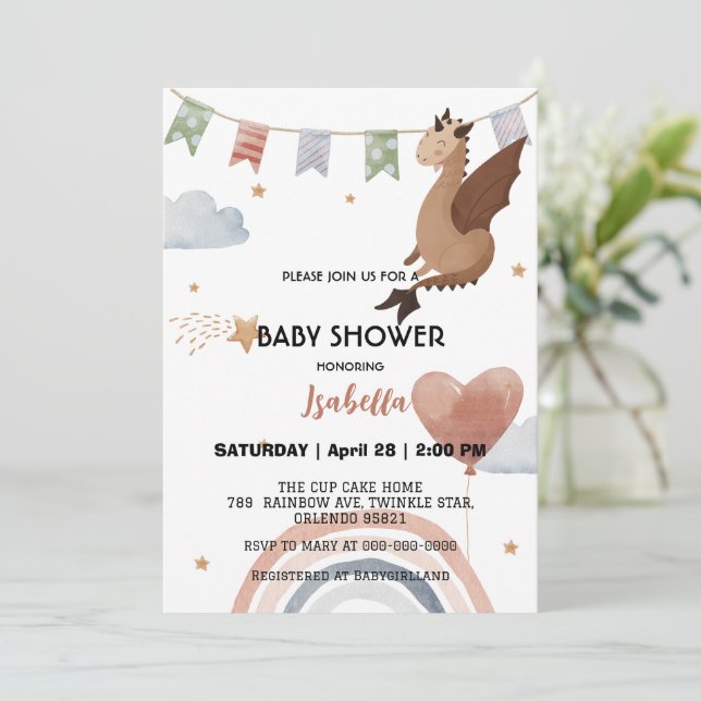 Invitation Cute Dragon baby shower des garçons afro-américain (Debout devant)
