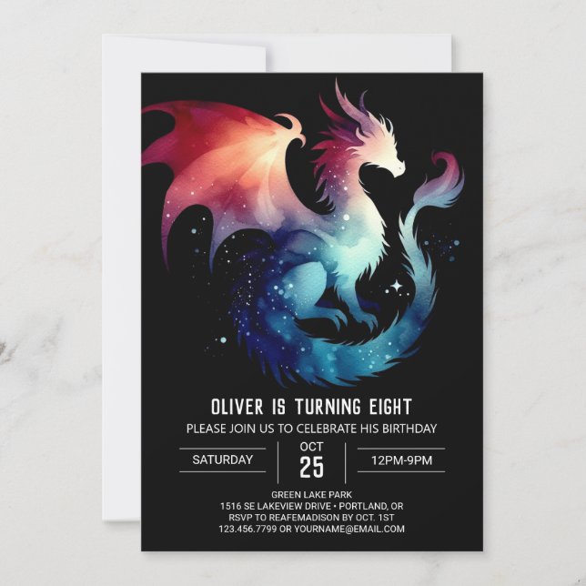 Invitation Cute Dragon Birthday Personnalisable (Devant)