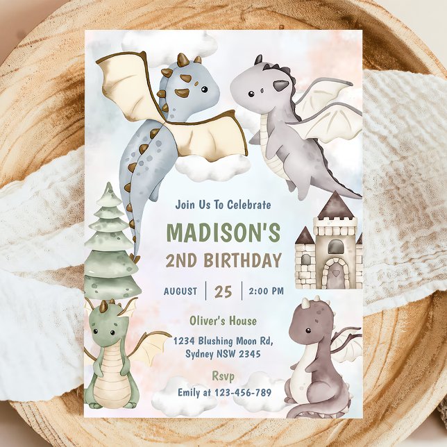 Invitation Cute Dragon Boy 2e fête d'anniversaire (Créateur téléchargé)