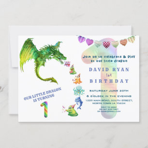 Invitation Cute Dragon Monsters Baby Photo 1er anniversaire