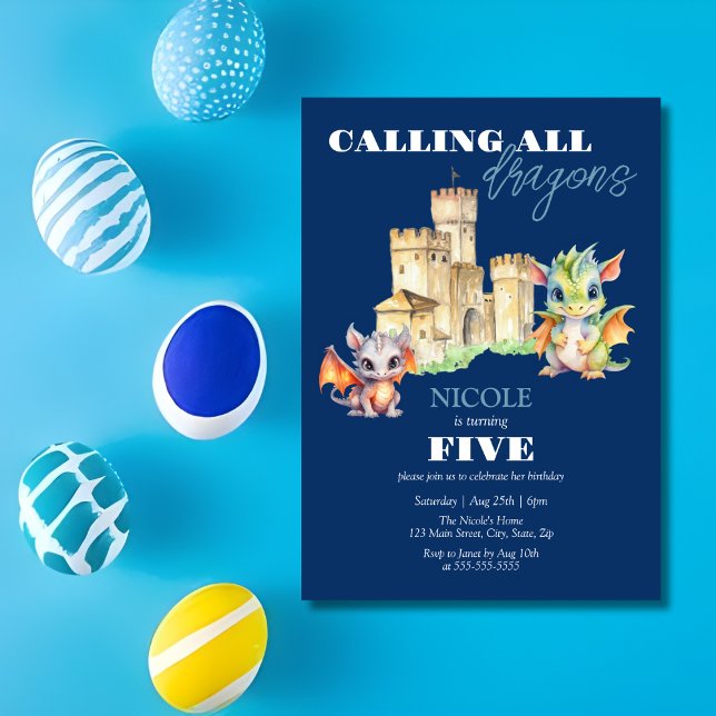 Invitation Cute Dragons Castle Fairytale Marine Anniversaire  (Créateur téléchargé)