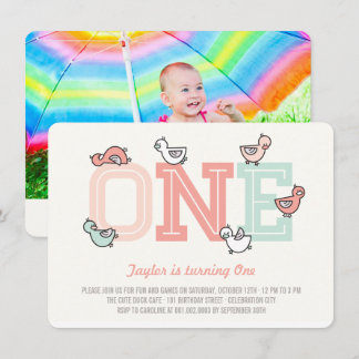 Invitation Cute Ducks Big One Girl 1er Birthday Party Invitat
