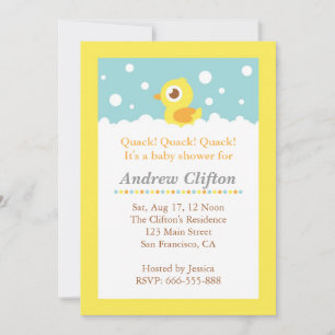 Invitation Cute Ducky avec Bubbles Baby shower Party