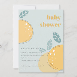 Invitation Cute Dusky Blue Lemon Fruit Baby shower gras