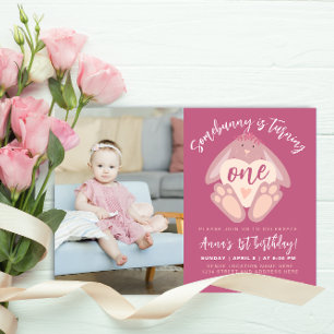 Invitation Cute Dusty Pink Un lapin 1er Anniversaire Party Ph