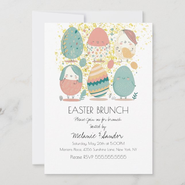 Invitation Cute Easter Eggs Dinner Brunch  (Devant)
