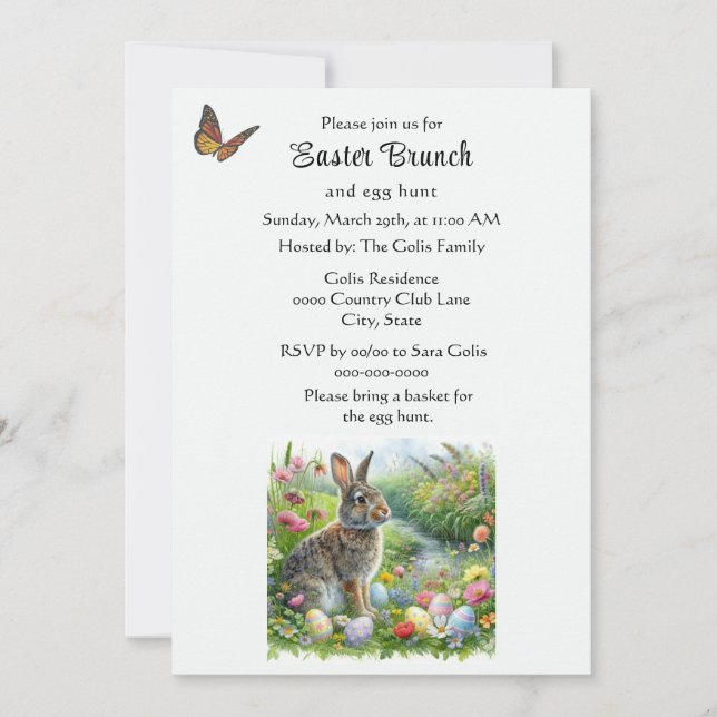 Invitation Cute Easter Rabbit and Egg Hunt Holiday  (Devant)