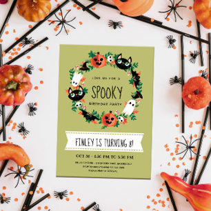Invitation Cute Éffrayant Halloween Wreath Green Anniversaire