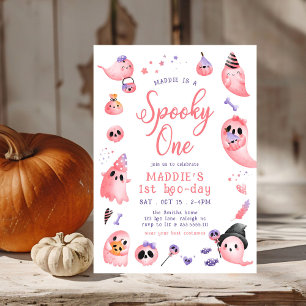 Invitation Cute Éffrayant Un rose Halloween Ghost 1er Anniver