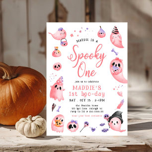 Invitation Cute Éffrayant Un rose Halloween Ghost 1er Anniver