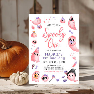 Invitation Cute Éffrayant Un rose Halloween Ghost 1er Anniver