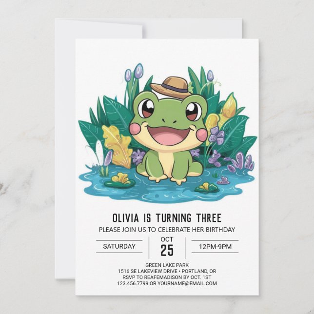 Invitation Cute Elegant Frog Digital Anniversaire (Devant)