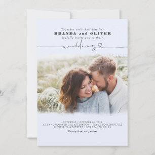 Invitation Cute Elegant Photo Overlay Dusty Blue Mariage