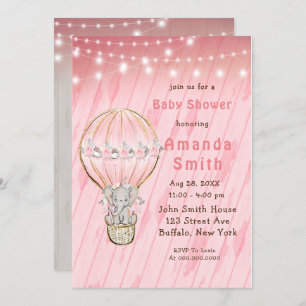 Invitation Cute Elephant Hot Air Baby shower Invitat