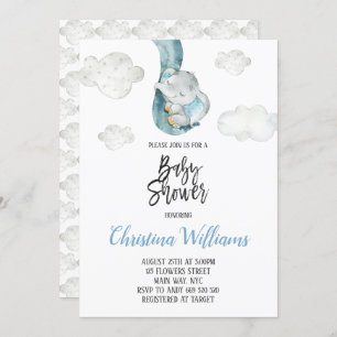 Invitation Cute Elephant Nuages Sky Neutral Baby shower