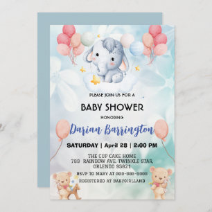 Invitation Cute éléphant petit Ours baby shower enfants garço