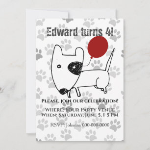 Invitation Cute English Bull Terrier Anniversaire