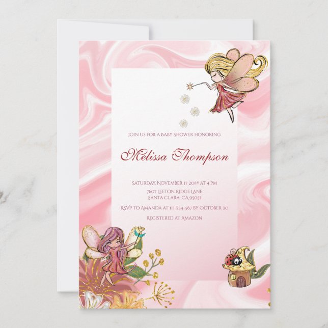 Invitation Cute Fairies Woodland Baby shower Forêt Magique (Devant)