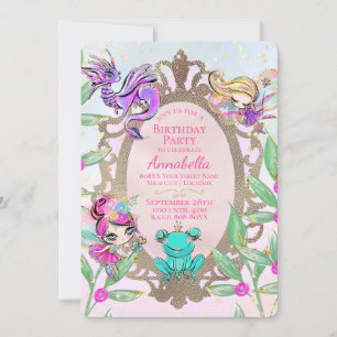 Invitation Cute Fairy Tale Garden Fairies avec miroir or