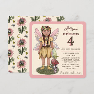 Invitation Cute Fairy Vintage Quatrième fête d'anniversaire