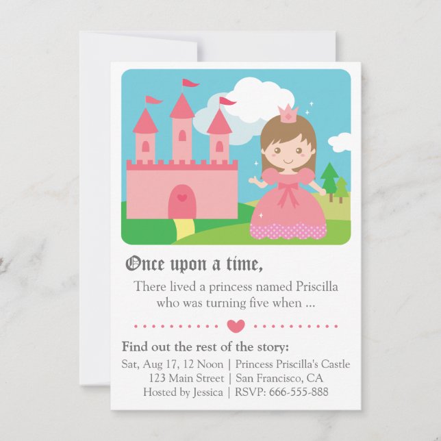 Invitation Cute Fairytale Princess Thème, Fête d'Anniversaire (Devant)