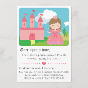 Invitation Cute Fairytale Princess Thème, Fête d'Anniversaire
