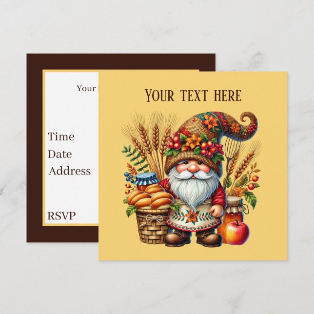 Invitation Cute Fall Seasonal gnome party (Devant / Derrière)