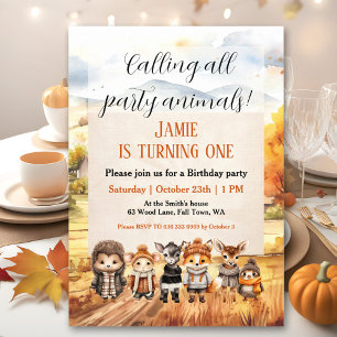 Invitation Cute Fall Woodland Animaux 1er anniversaire Invita