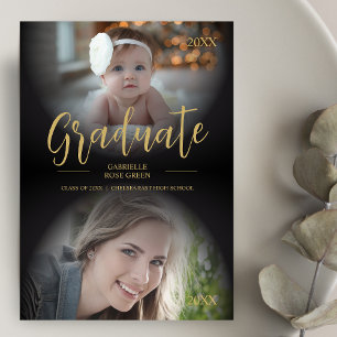 Invitation Cute Fancy Then & Now Trendy 2 Photos Graduation
