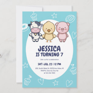 Invitation Cute Farm Animals Barnyard Anniversaire de enfant