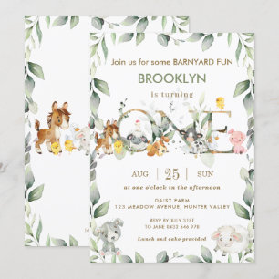 Invitation Cute Farm Animals Barnyard Green 1er anniversaire