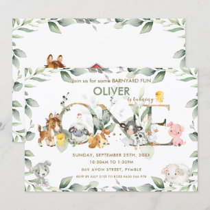 Invitation Cute Farm Animals Barnyard Green 1er anniversaire