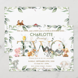 Invitation Cute Farm Animals Barnyard Green 2e anniversaire