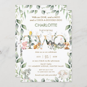 Invitation Cute Farm Animals Barnyard Green 2e anniversaire