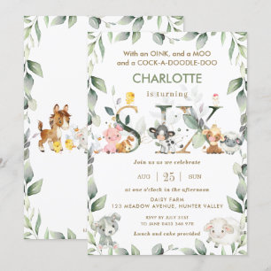 Invitation Cute Farm Animals Barnyard Green 6e anniversaire