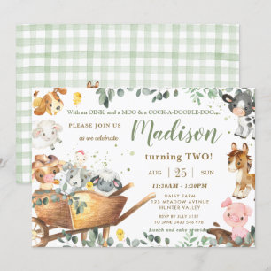 Invitation Cute Farm Animals Barnyard Green Anniversaire