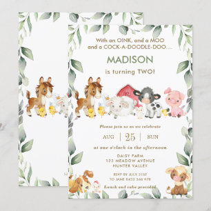 Invitation Cute Farm Animals Barnyard Green Anniversaire
