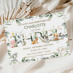 Invitation Cute Farm Animals Barnyard Greenery 3d Anniversair