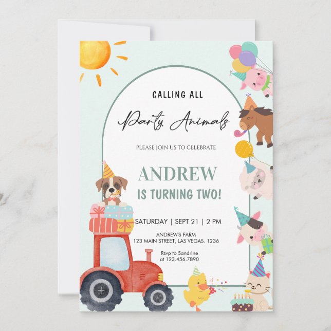 Invitation Cute Farm Animals in Birthday (Devant)