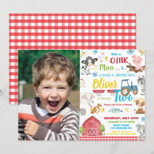 Invitation Cute Farm Animaux Barnyard 2e anniversaire Deux ph