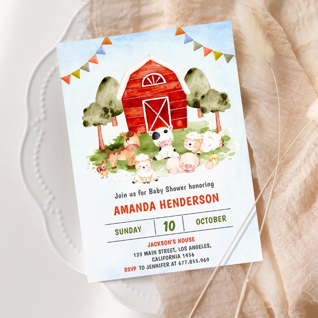 Invitation Cute Farm Animaux Barnyard Baby shower Party (Créateur téléchargé)