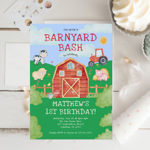 Invitation Cute Farm Animaux Barnyard Bash 1er anniversaire