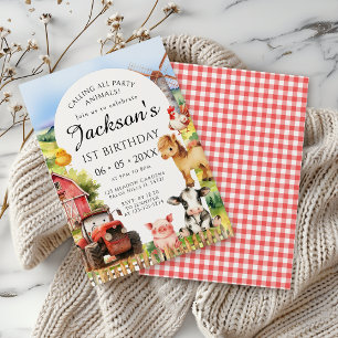 Invitation Cute Farm Animaux Grange Tracteur Anniversaire Gar