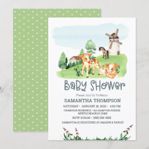 Invitation Cute Farm Animaux Green Boys Baby shower
